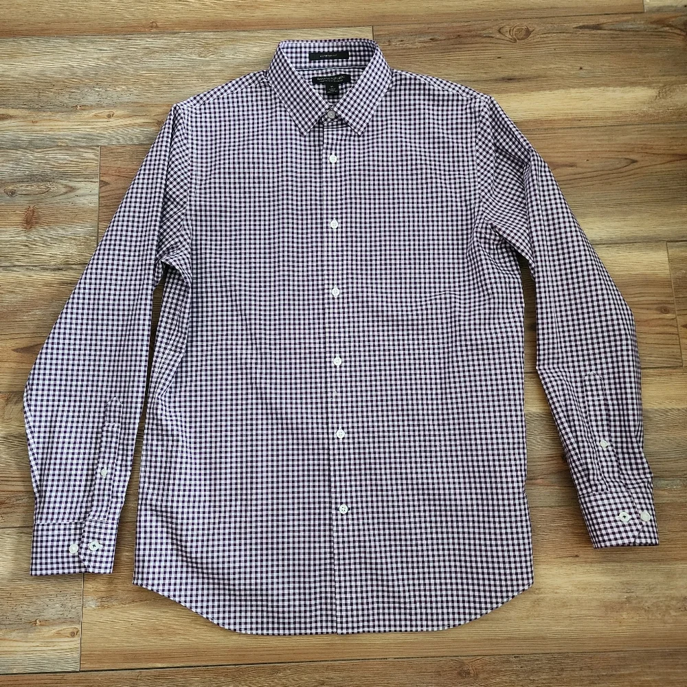Banana Republic Shirt Men's M Purple Gingham Standard Fit Long Sleeve